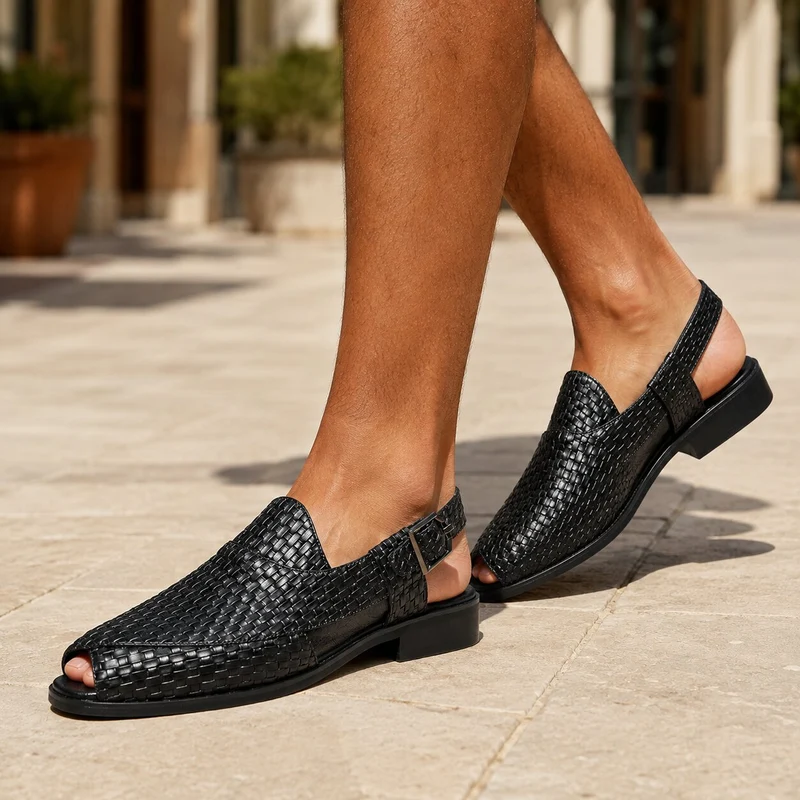 Men's Crocodile Style Heeled Sandal