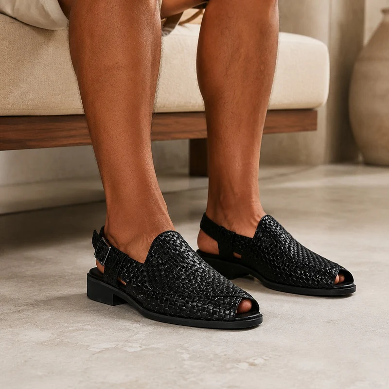 Men's Crocodile Style Heeled Sandal