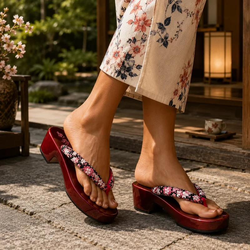 Japanese Flip Flop Style Sandal with Floral Print