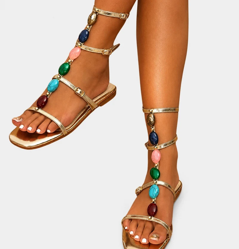 Women's Gladiator Sandals with Decorated Straps