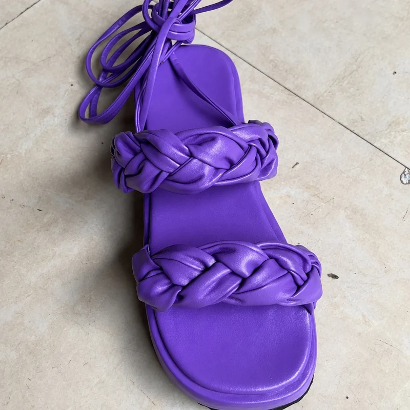Women's Gladiator Sandal with Purple Lace-Up Closure