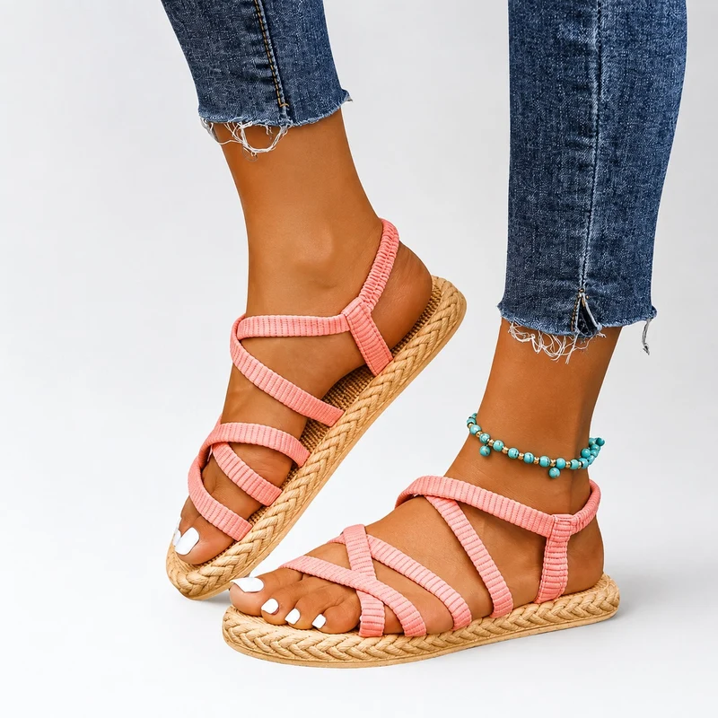 Women's Gladiator Sandal with Crossed Straps Pink