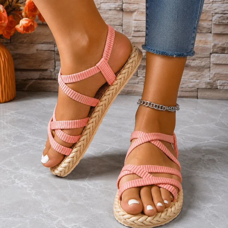 Women's Gladiator Sandal with Crossed Straps Pink