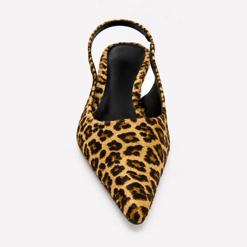 Leopard Pointed Sandal with Low and Thin Heel