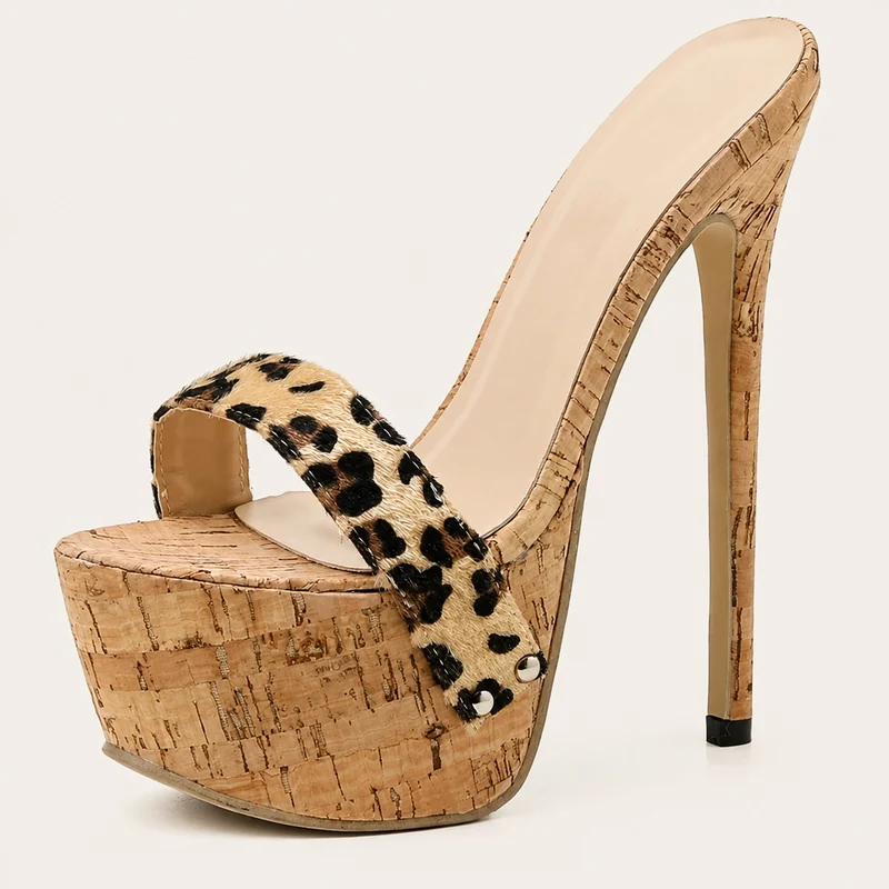 Leopard Style Mule Sandal with High Heel