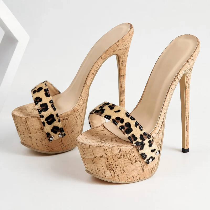Leopard Style Mule Sandal with High Heel