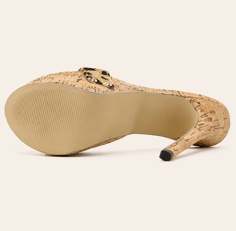 Leopard Style Mule Sandal with High Heel