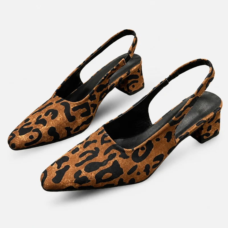 Leopard Pointed Chunky Heel Sandal