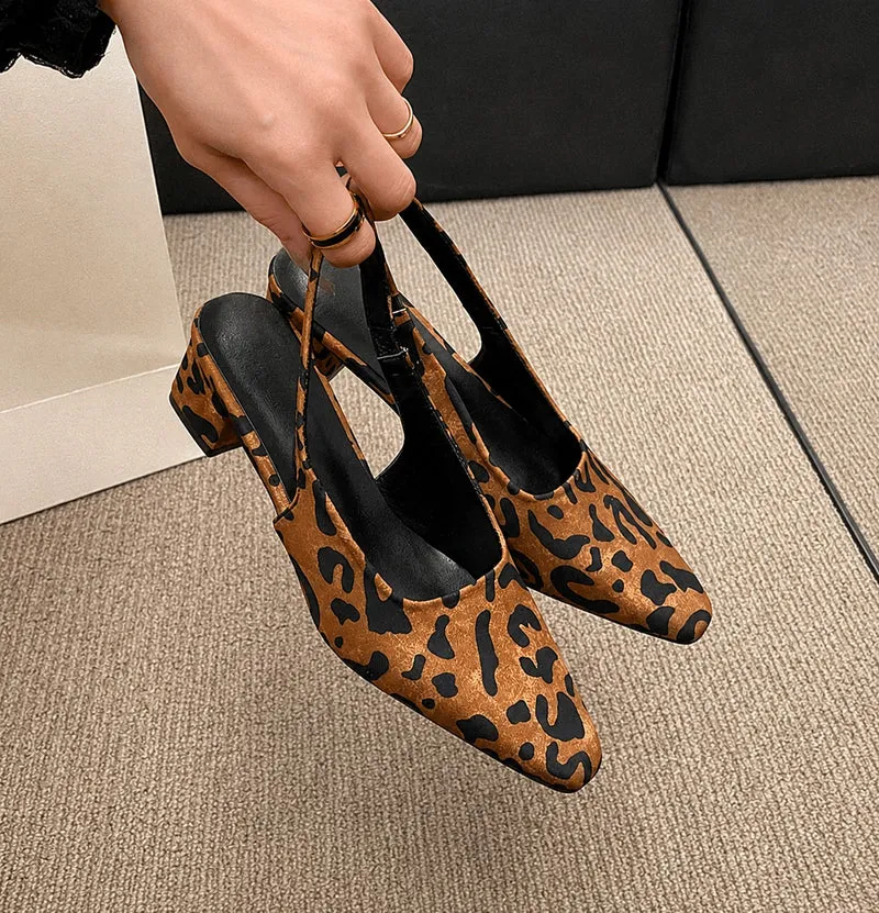 Leopard Pointed Chunky Heel Sandal