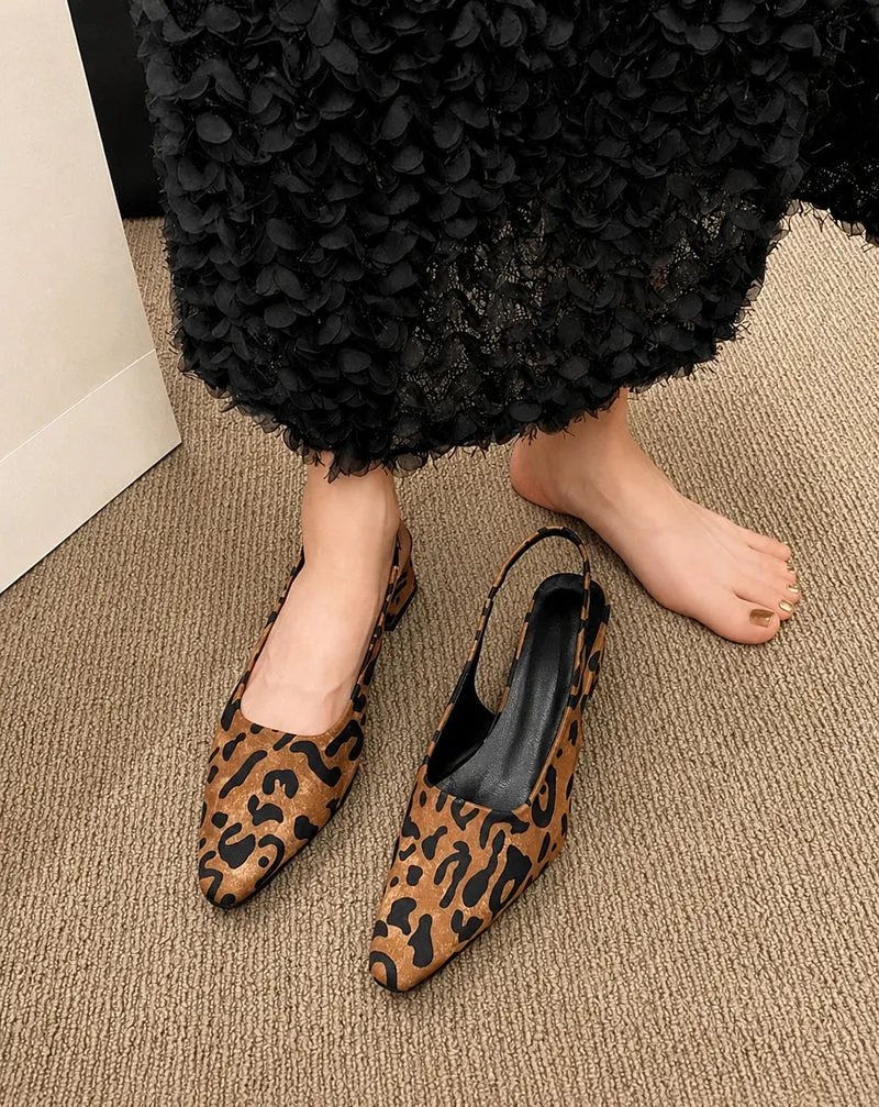 Leopard Pointed Chunky Heel Sandal