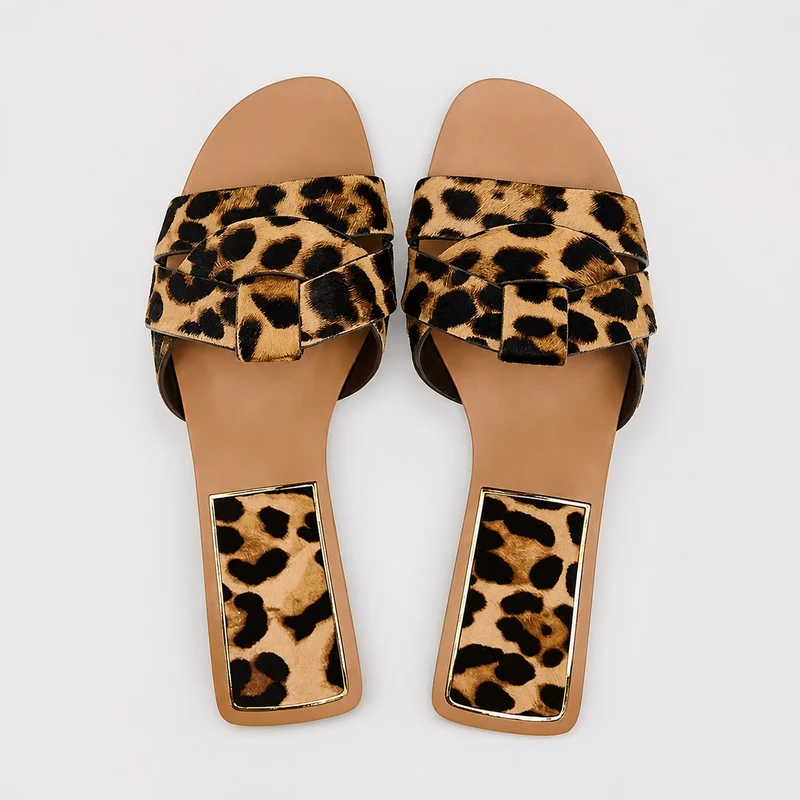 Leopard Slipper Style Elegant Sandal