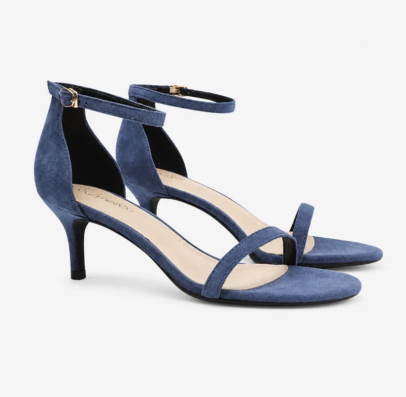 Elegant Navy Blue Heeled Sandal with Buckle Closure