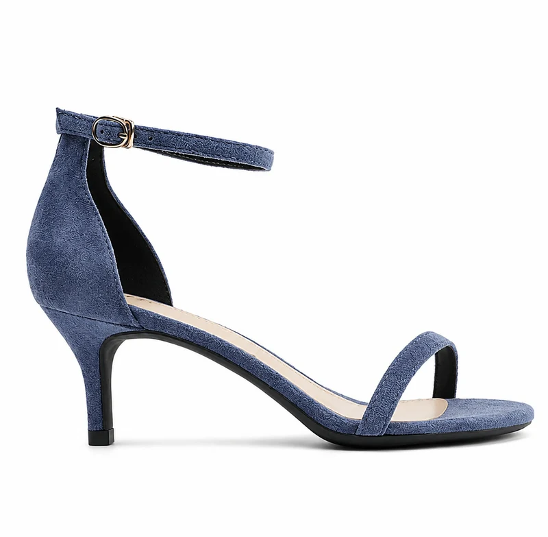 Elegant Navy Blue Heeled Sandal with Buckle Closure