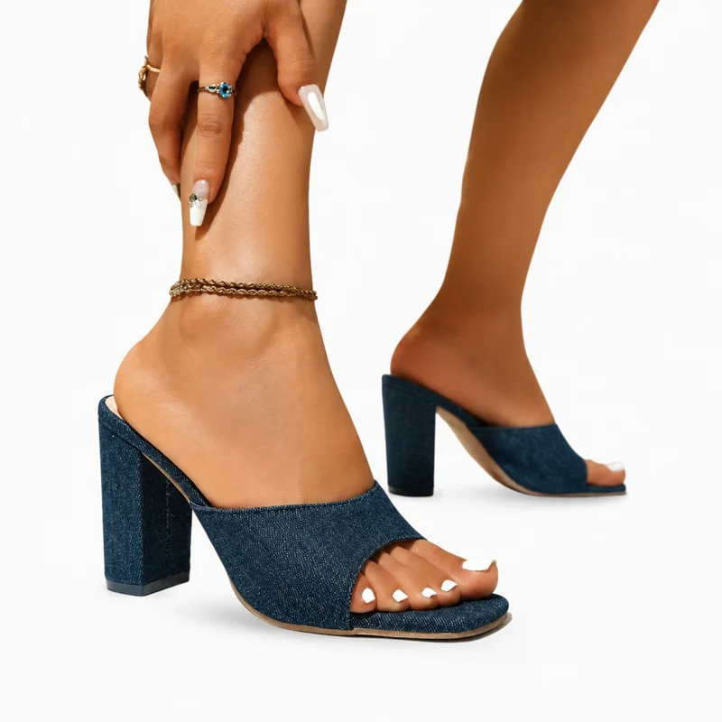 Elegant Navy Blue Platform Heel Sandal