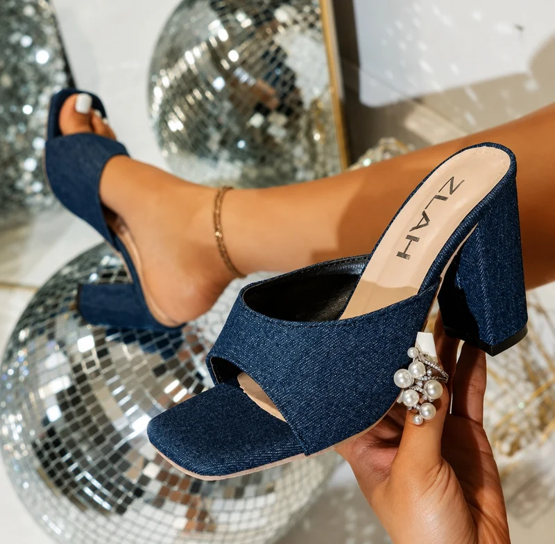 Elegant Navy Blue Platform Heel Sandal