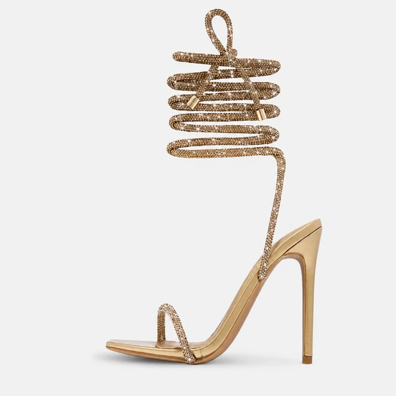 Gold Lace Up High Heel Gladiator Sandal