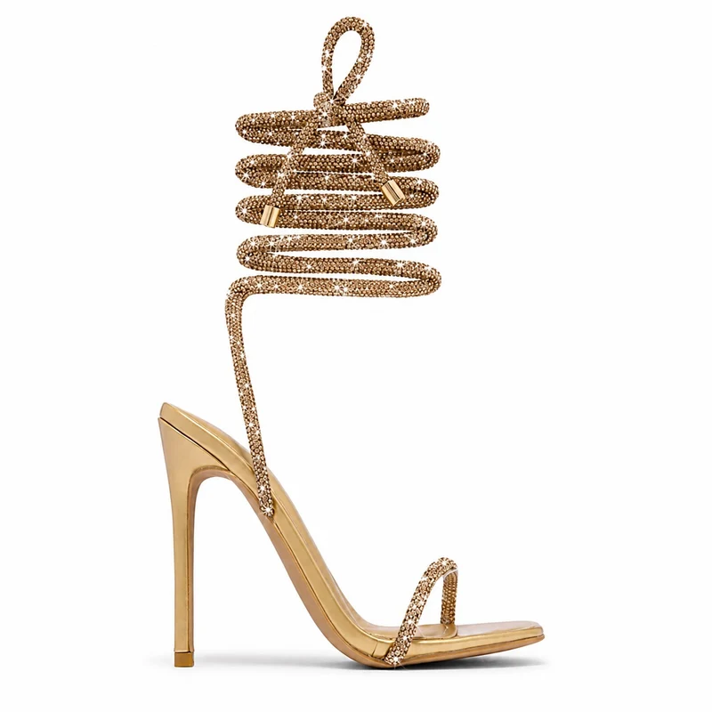 Gold Lace Up High Heel Gladiator Sandal