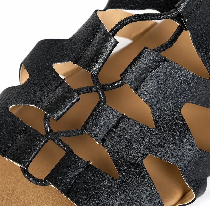 Black High Top Gladiator Sandal with Zipper Closure