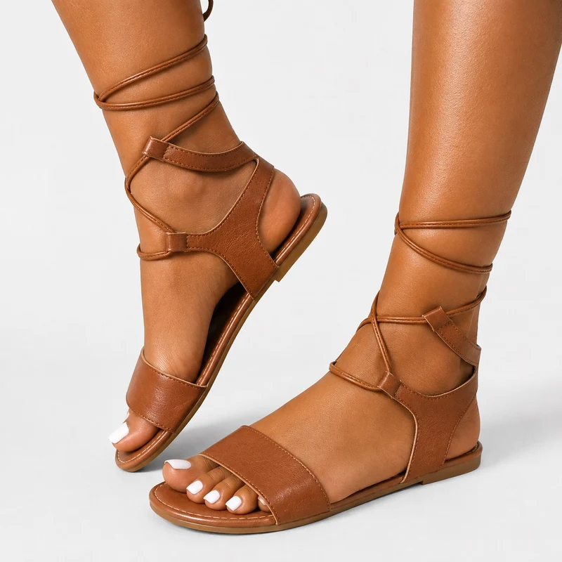 Brown Gladiator Sandal with Cross Straps