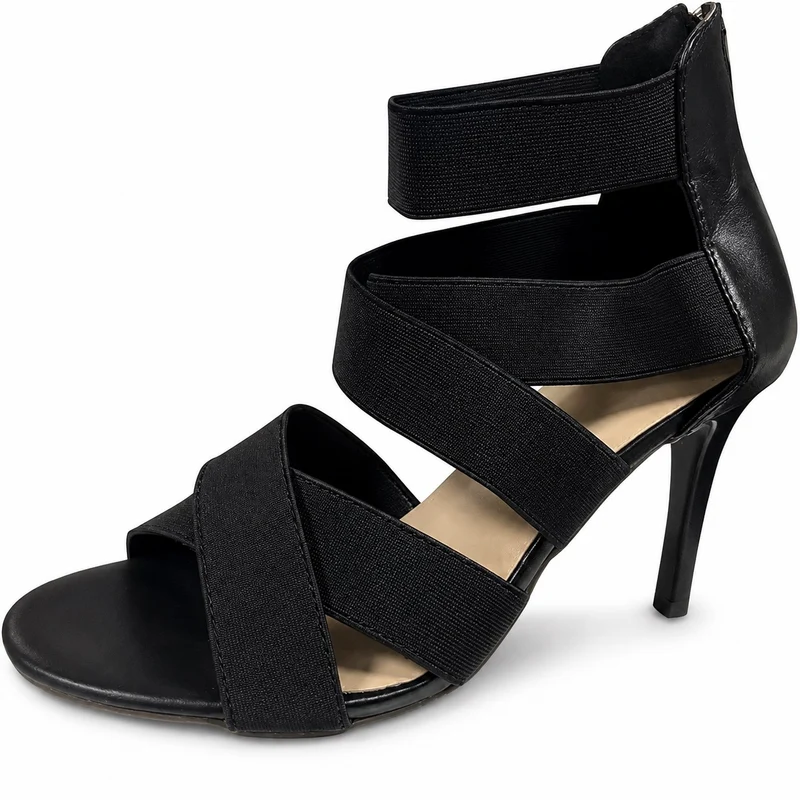 Black Strappy High Heel Gladiator Sandal