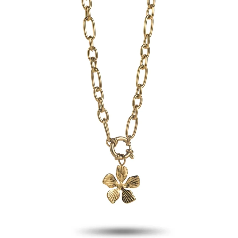 Collier maille fleur doré en acier inoxydable