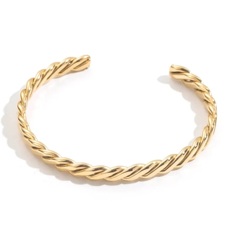 Bracelet jonc torsadé doré en acier inoxydable