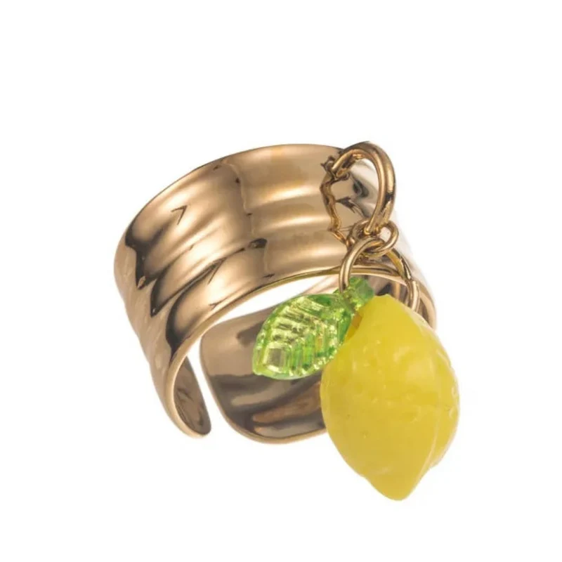 Bague citron dorée ajustable en acier inoxydable
