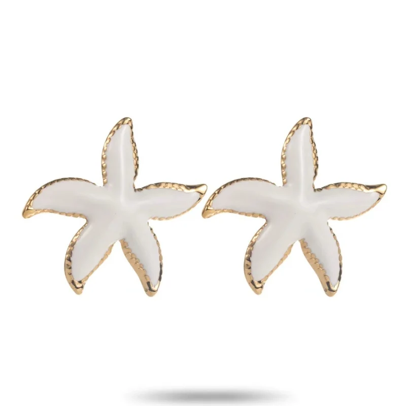 Boucles d’oreilles étoile de mer blanches et dorées acier inoxydable