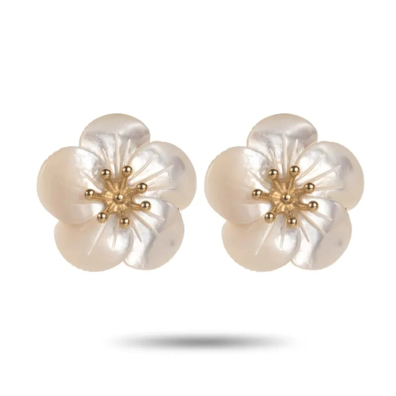 Boucles d’oreilles fleur nacrée blanche acier inoxydable doré