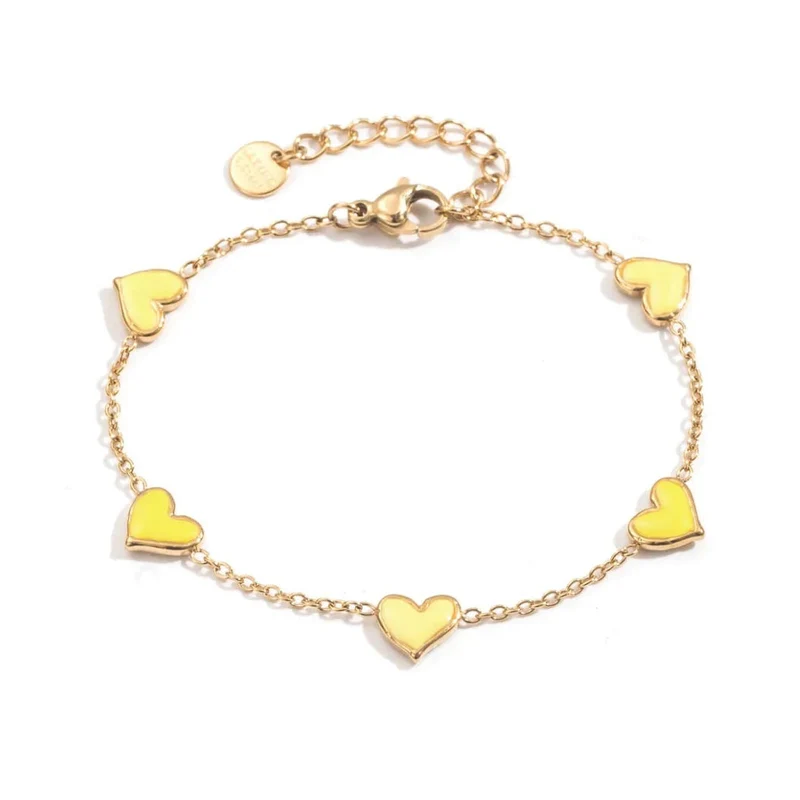 Bracelet doré cœurs jaunes acier inoxydable