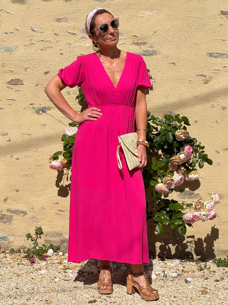 Robe fuchsia longue SOLINE In April 1986