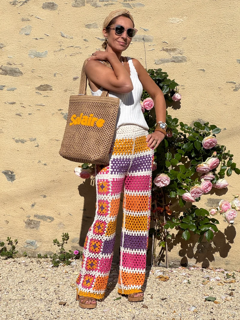 Pantalon crochet jaune rose bleu crème LYA