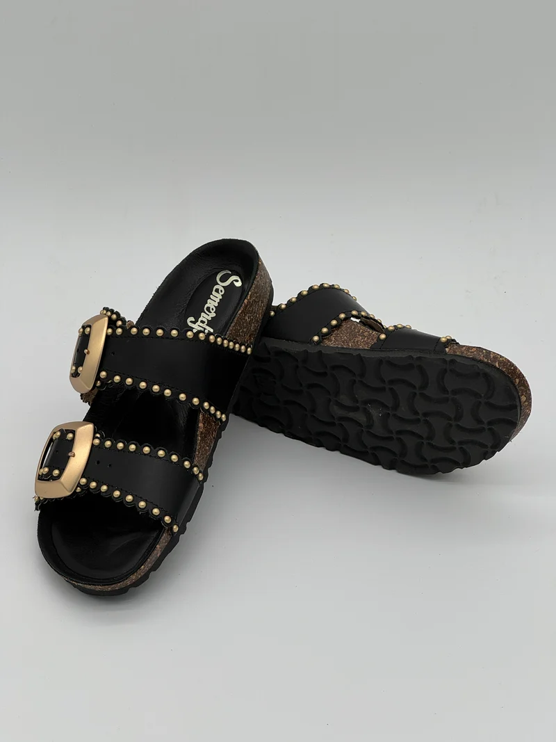 Mules noires Cuir Lisse ARONA Semerdjian