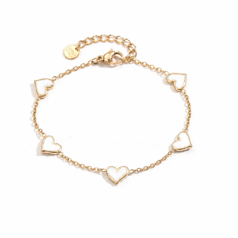 Bracelet doré cœurs blancs acier inoxydable