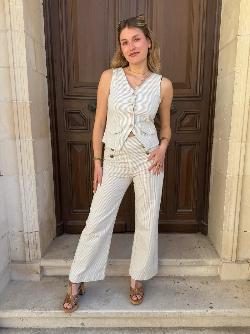 Jeans denim rayé vert VICTORINE Oraije