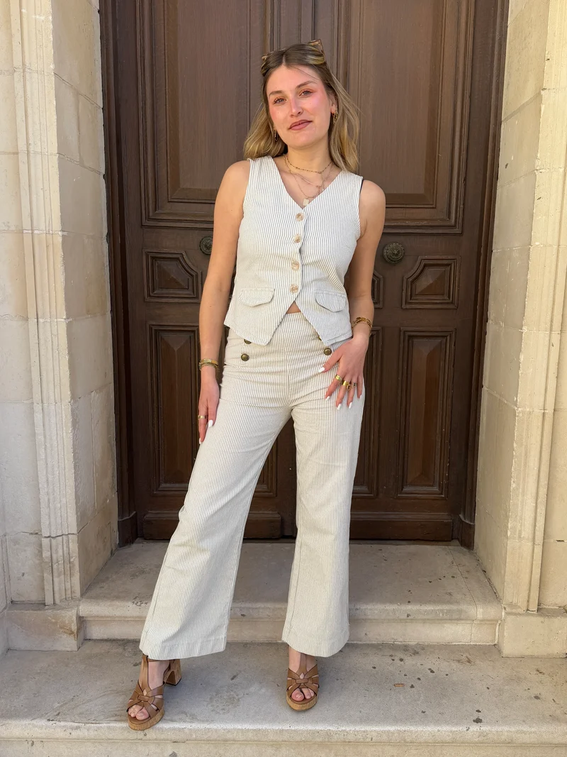Jeans denim rayé vert VICTORINE Oraije
