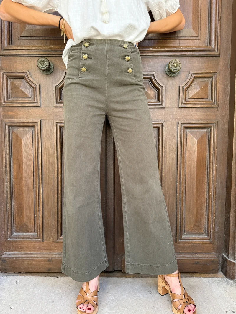 Jeans denim kaki à pont VICTORINE Oraije