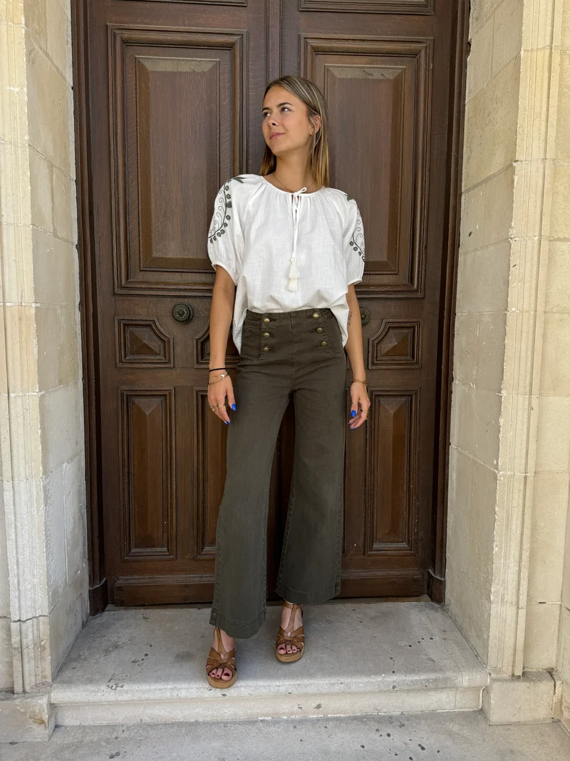 Jeans denim kaki à pont VICTORINE Oraije