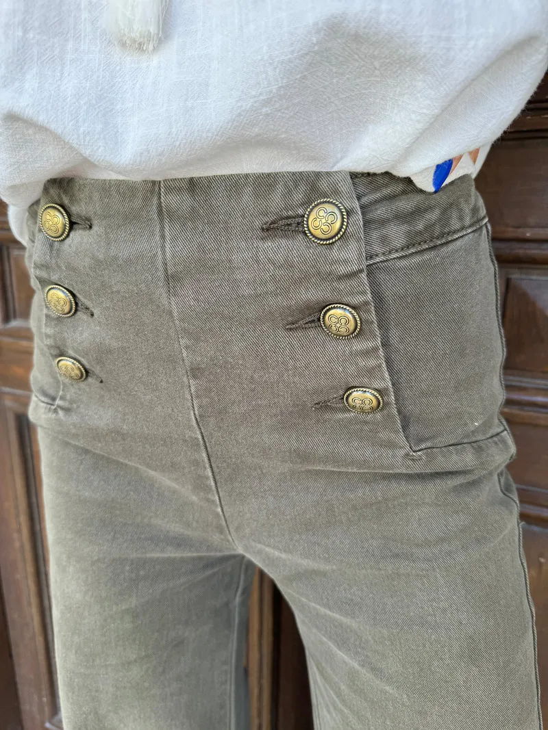 Jeans denim kaki à pont VICTORINE Oraije