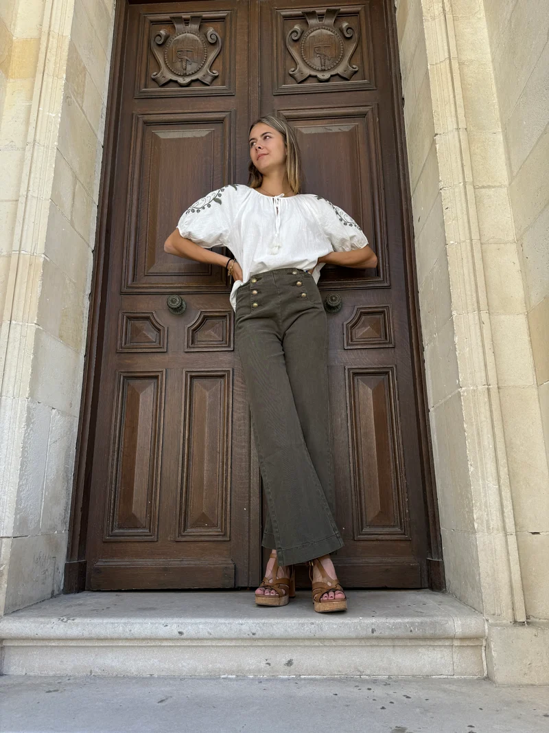 Jeans denim kaki à pont VICTORINE Oraije