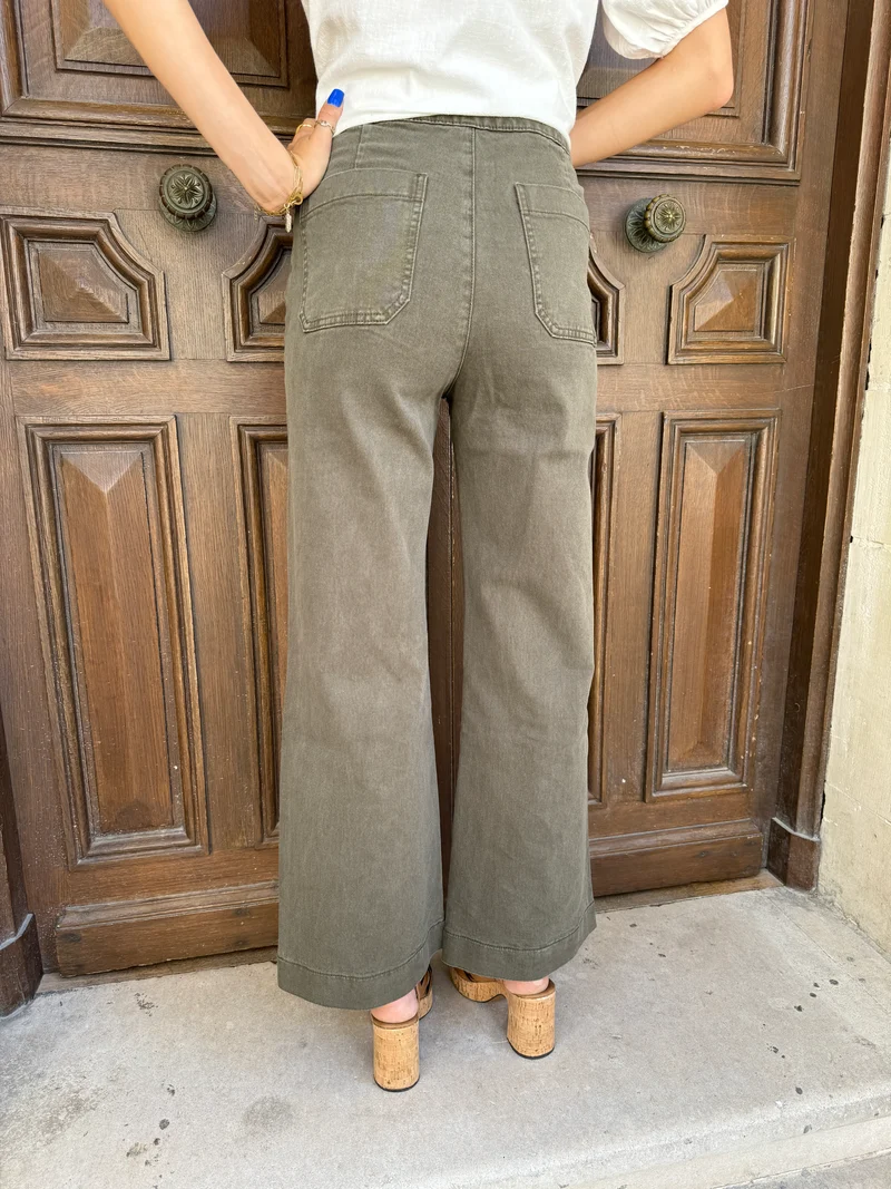 Jeans denim kaki à pont VICTORINE Oraije