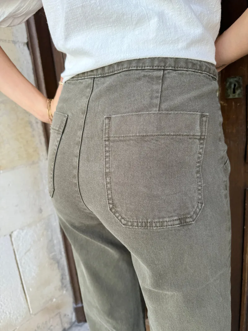 Jeans denim kaki à pont VICTORINE Oraije