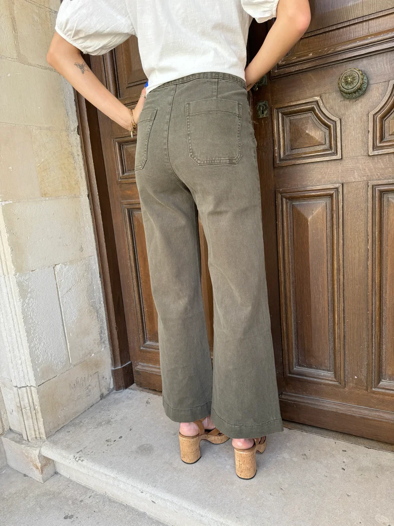 Jeans denim kaki à pont VICTORINE Oraije