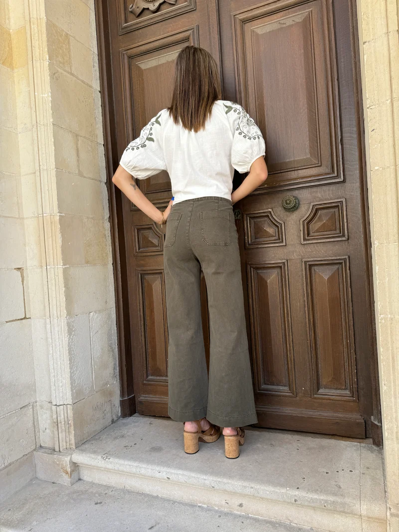 Jeans denim kaki à pont VICTORINE Oraije