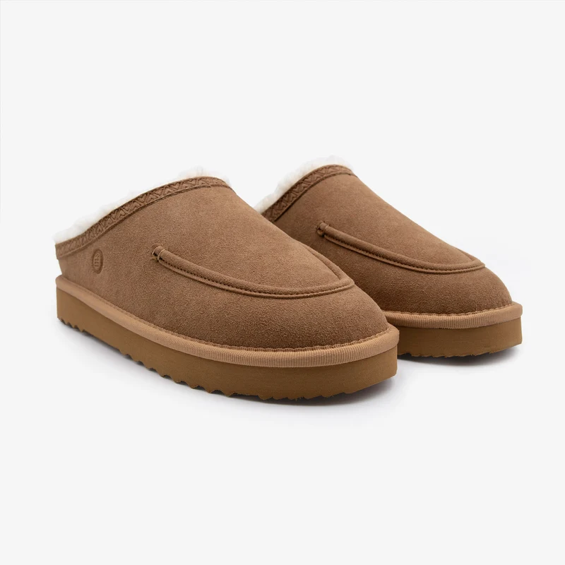Mules fourrées en suédine camel