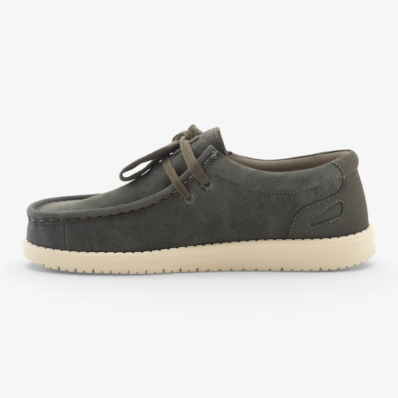 Chaussures bateau en suède vert kaki Saint Jean SBPLAY