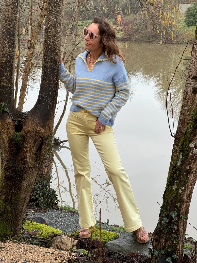 Pull bleu et jaune col V camionneur LAURE