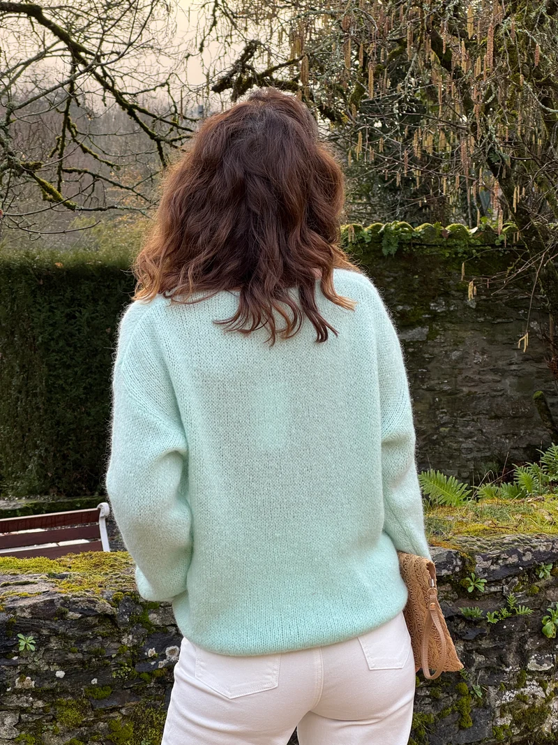 Pull vert en maille col V NADEGE