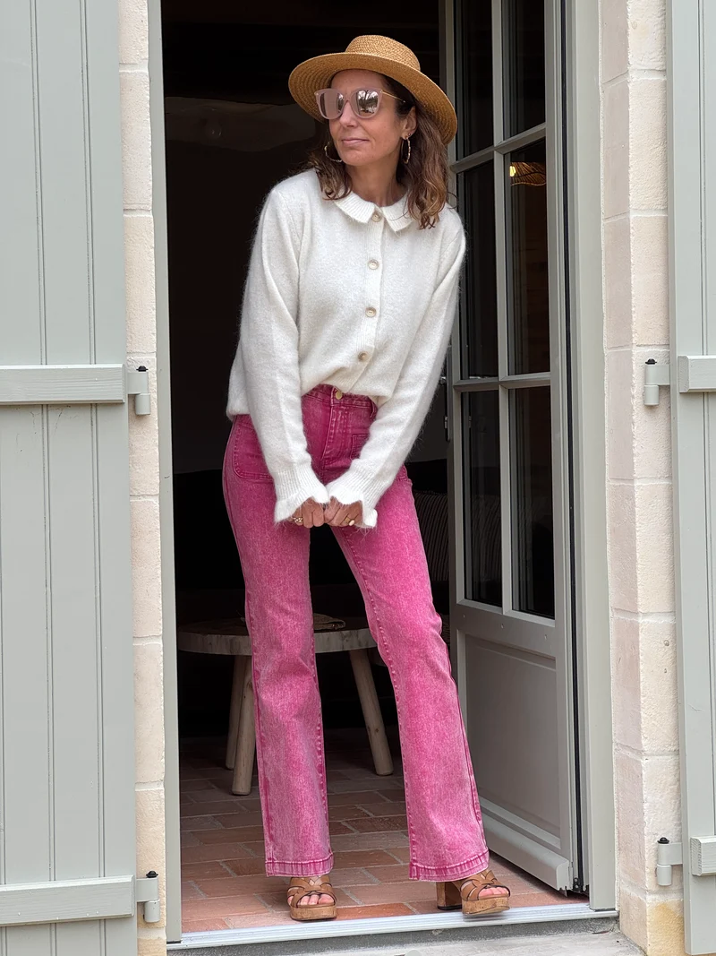 Gilet blanc col rond froufrou SONIA