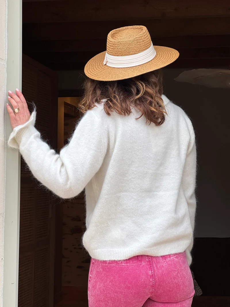 Gilet blanc col rond froufrou SONIA